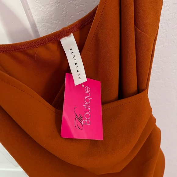 NWT The boutique rust burnt orange asymmetrical spaghetti strap dress - Picture 3 of 5